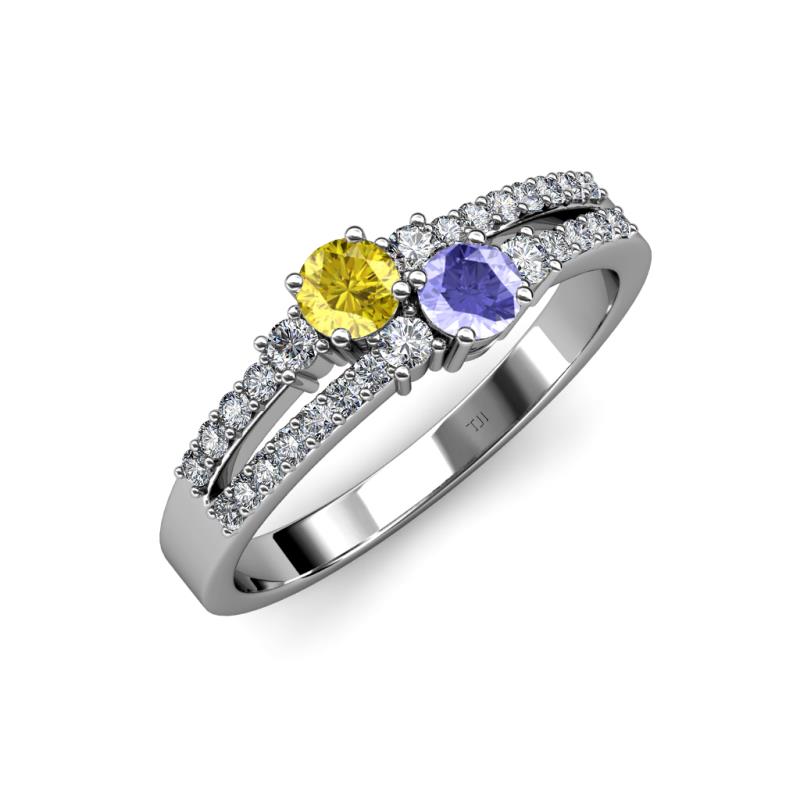 Zaira Yellow Sapphire and Tanzanite with Side Diamonds Split Shank Ring 