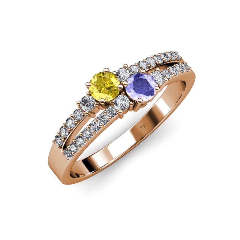 Zaira Yellow Sapphire and Tanzanite with Side Diamonds Split Shank Ring 