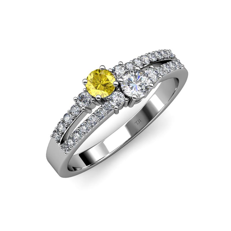Zaira Yellow Sapphire and Diamond with Side Diamonds Split Shank Ring 