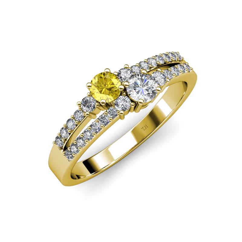 Zaira Yellow Sapphire and Diamond with Side Diamonds Split Shank Ring 
