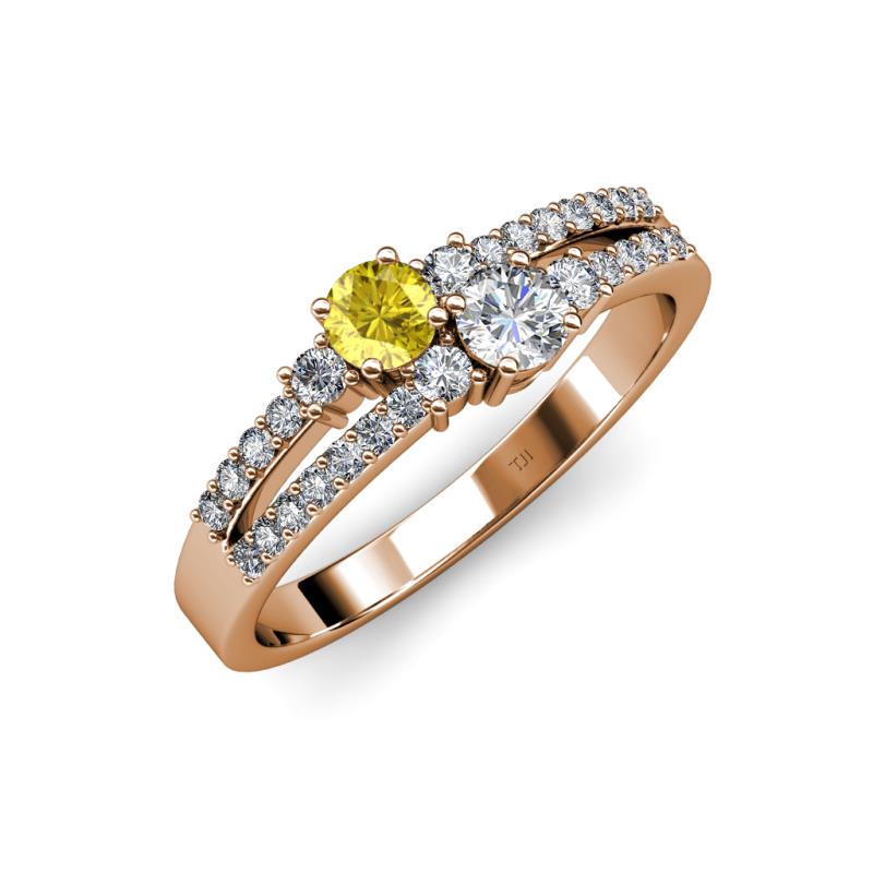 Zaira Yellow Sapphire and Diamond with Side Diamonds Split Shank Ring 