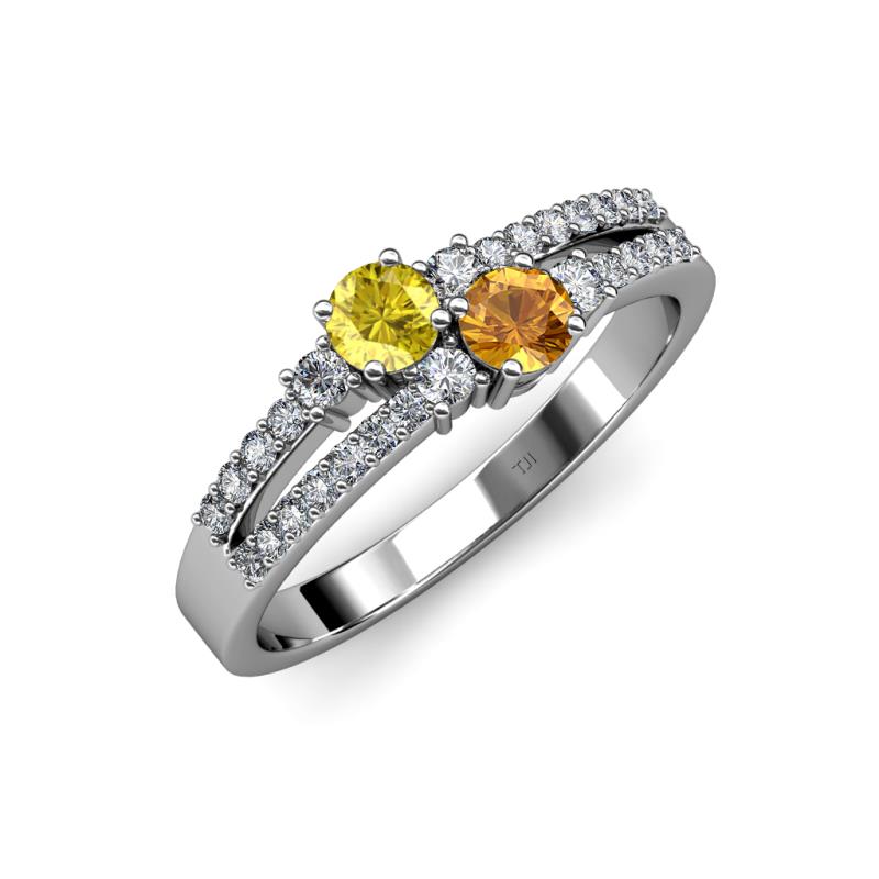 Zaira Yellow Sapphire and Citrine with Side Diamonds Split Shank Ring 