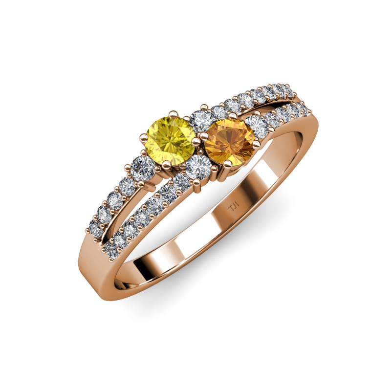 Zaira Yellow Sapphire and Citrine with Side Diamonds Split Shank Ring 