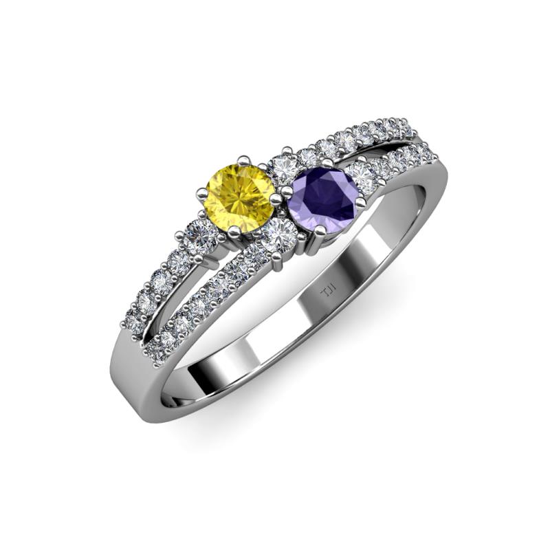 Zaira Yellow Sapphire and Iolite with Side Diamonds Split Shank Ring 