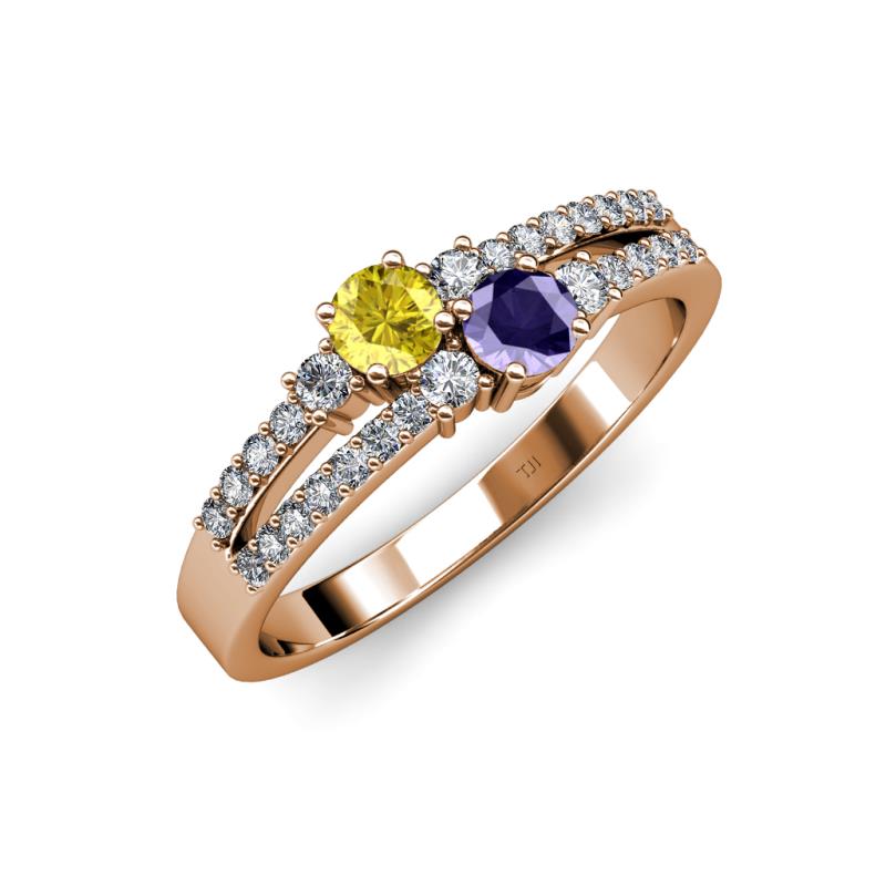 Zaira Yellow Sapphire and Iolite with Side Diamonds Split Shank Ring 