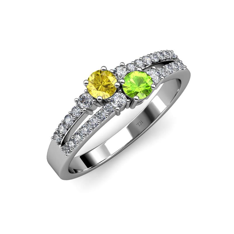 Zaira Yellow Sapphire and Peridot with Side Diamonds Split Shank Ring 