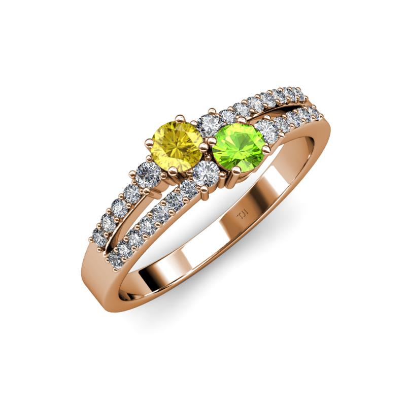 Zaira Yellow Sapphire and Peridot with Side Diamonds Split Shank Ring 