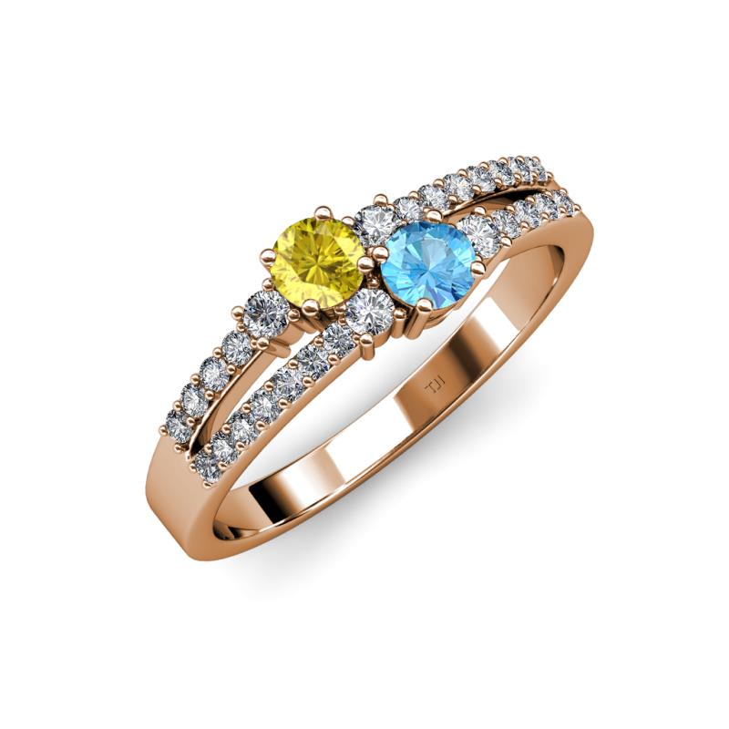 Zaira Yellow Sapphire and Blue Topaz with Side Diamonds Split Shank Ring 