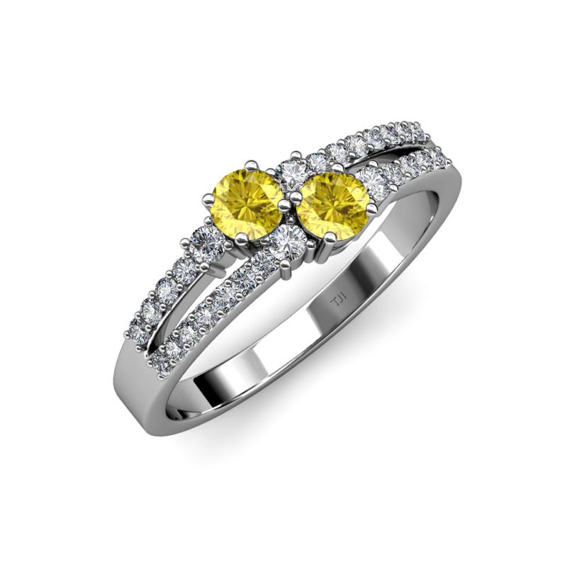 Zaira Yellow Sapphire with Side Diamonds Split Shank Ring 