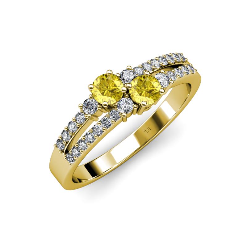 Zaira Yellow Sapphire with Side Diamonds Split Shank Ring 