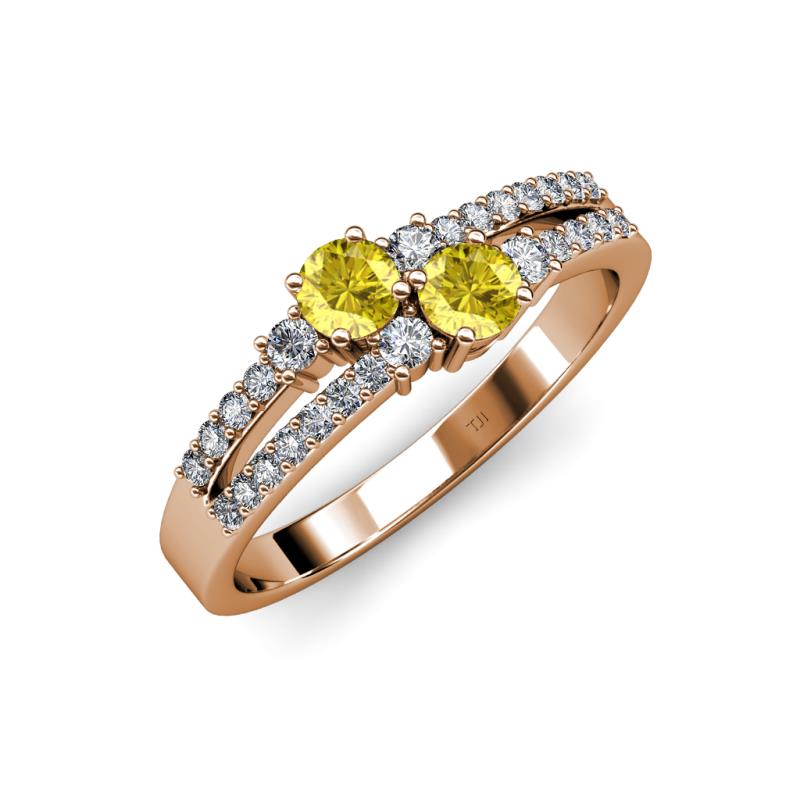 Zaira Yellow Sapphire with Side Diamonds Split Shank Ring 