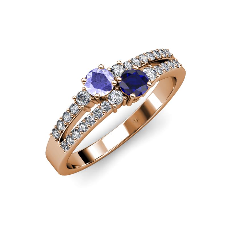 Zaira Tanzanite and Blue Sapphire with Side Diamonds Split Shank Ring 