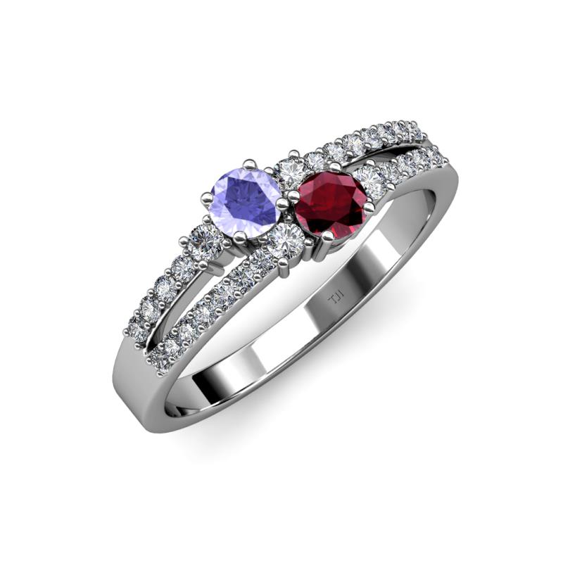 Zaira Tanzanite and Ruby with Side Diamonds Split Shank Ring 