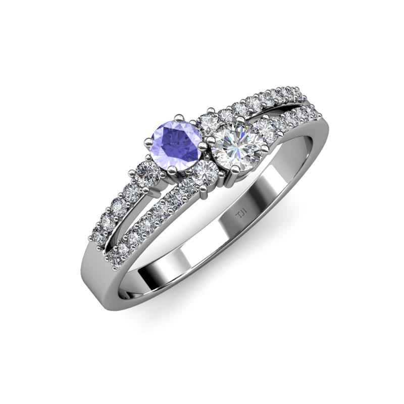 Zaira Tanzanite and Diamond with Side Diamonds Split Shank Ring 