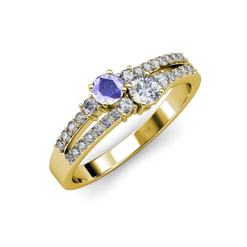 Zaira Tanzanite and Diamond with Side Diamonds Split Shank Ring 