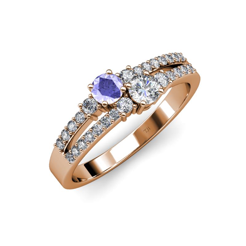Zaira Tanzanite and Diamond with Side Diamonds Split Shank Ring 