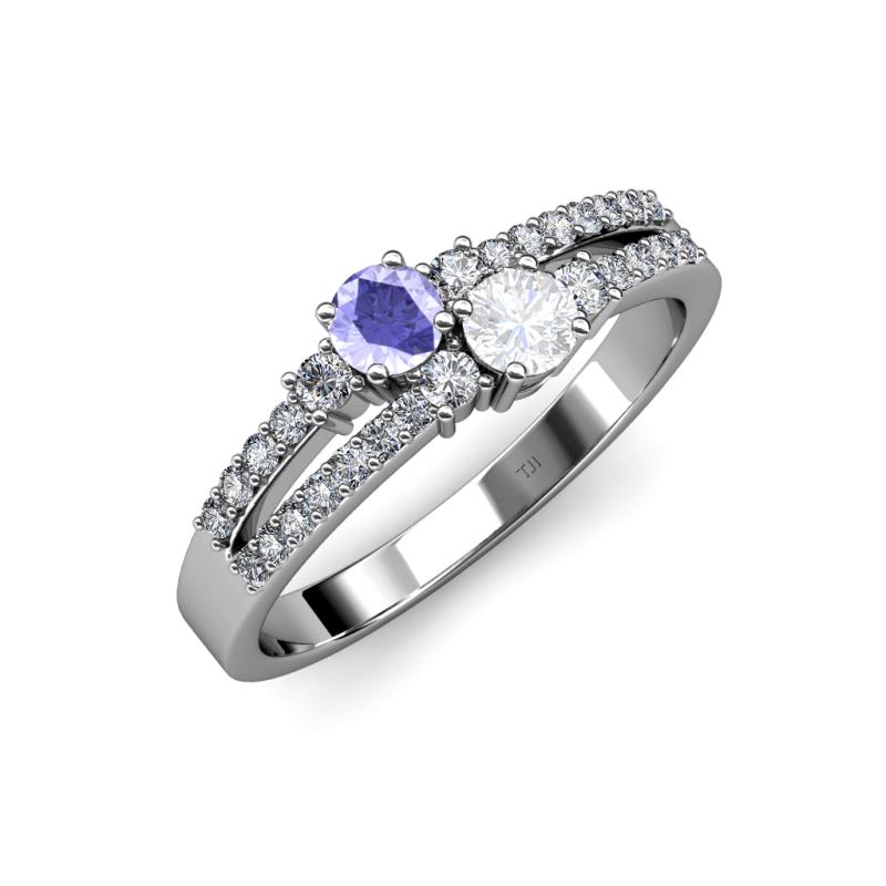 Zaira Tanzanite and White Sapphire with Side Diamonds Split Shank Ring 