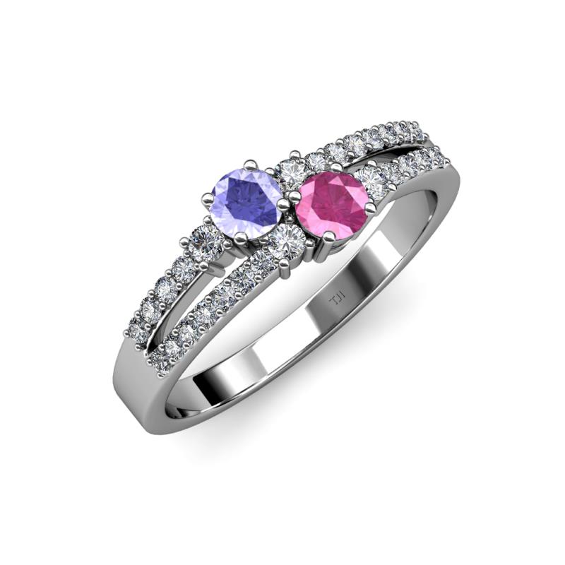 Zaira Tanzanite and Pink Sapphire with Side Diamonds Split Shank Ring 