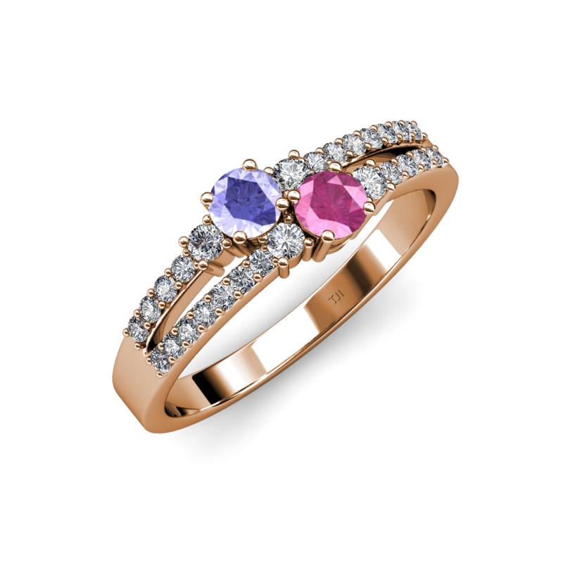 Zaira Tanzanite and Pink Sapphire with Side Diamonds Split Shank Ring 