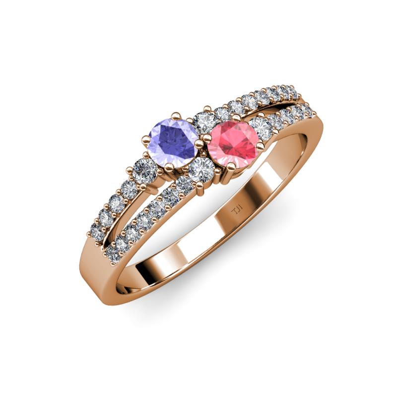 Zaira Tanzanite and Pink Tourmaline with Side Diamonds Split Shank Ring 