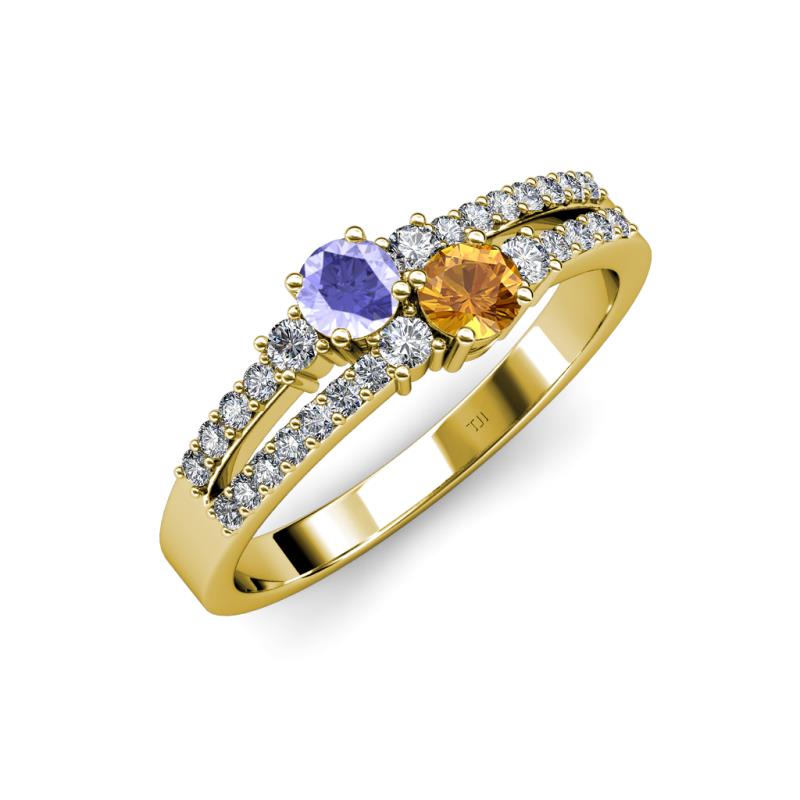 Zaira Tanzanite and Citrine with Side Diamonds Split Shank Ring 