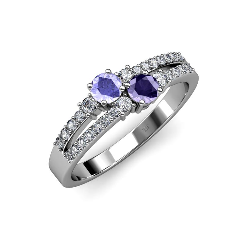 Zaira Tanzanite and Iolite with Side Diamonds Split Shank Ring 