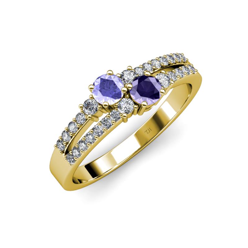 Zaira Tanzanite and Iolite with Side Diamonds Split Shank Ring 