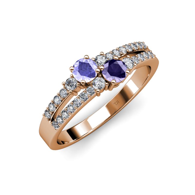 Zaira Tanzanite and Iolite with Side Diamonds Split Shank Ring 