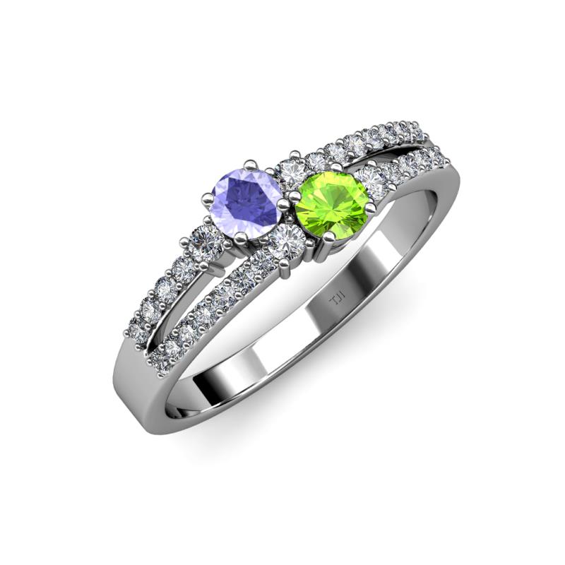 Zaira Tanzanite and Peridot with Side Diamonds Split Shank Ring 