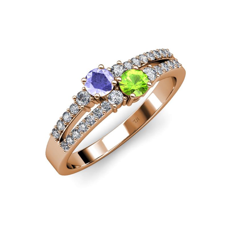Zaira Tanzanite and Peridot with Side Diamonds Split Shank Ring 
