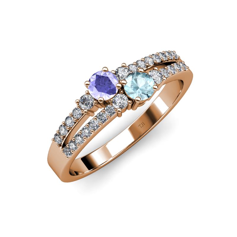 Zaira Tanzanite and Aquamarine with Side Diamonds Split Shank Ring 