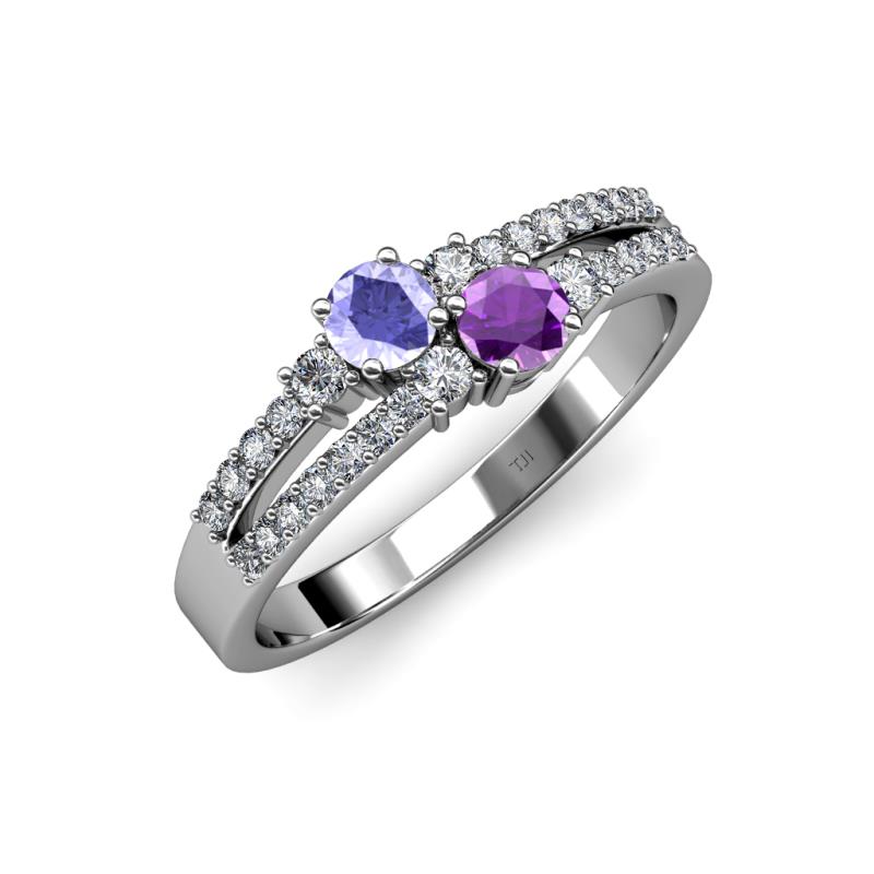 Zaira Tanzanite and Amethyst with Side Diamonds Split Shank Ring 