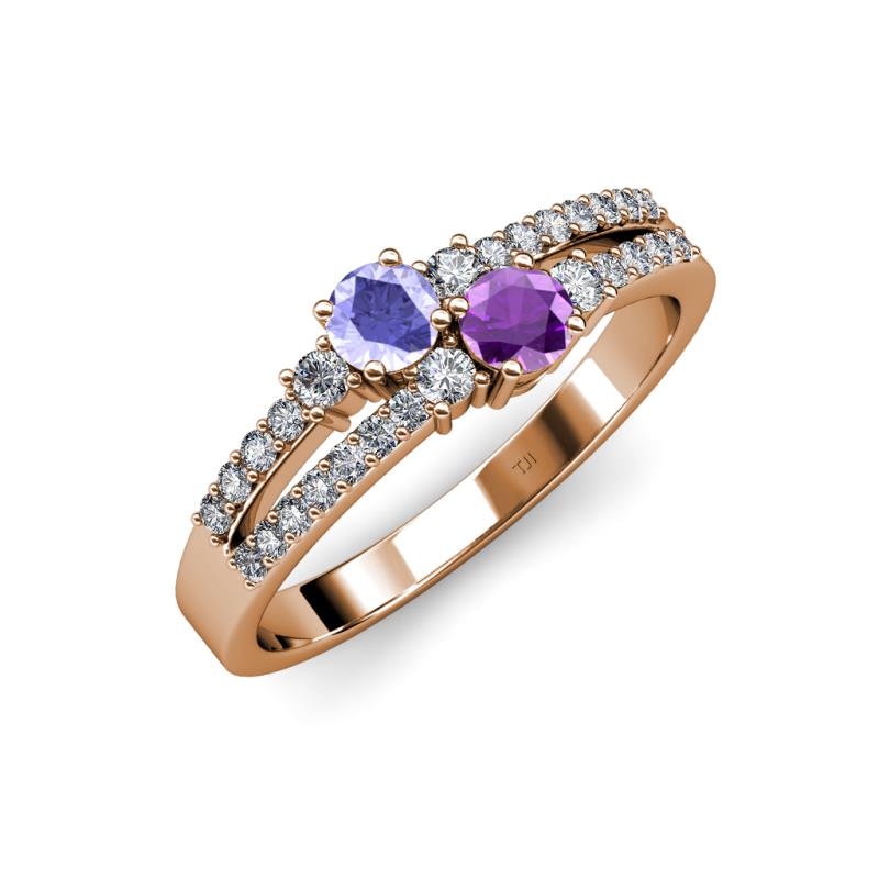 Zaira Tanzanite and Amethyst with Side Diamonds Split Shank Ring 