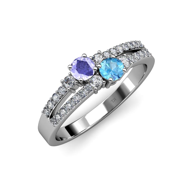 Zaira Tanzanite and Blue Topaz with Side Diamonds Split Shank Ring 
