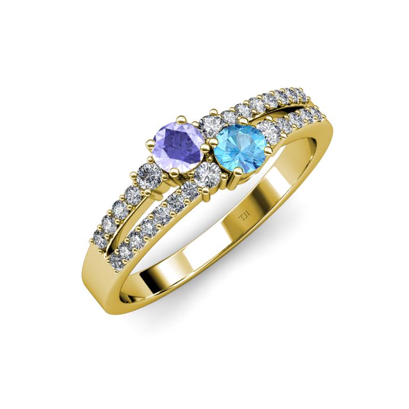 Zaira Tanzanite and Blue Topaz with Side Diamonds Split Shank Ring 