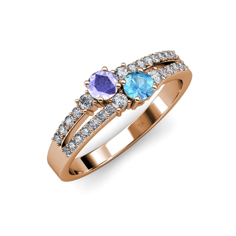 Zaira Tanzanite and Blue Topaz with Side Diamonds Split Shank Ring 