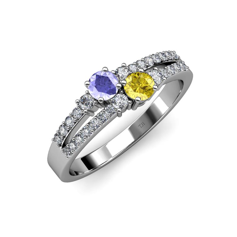 Zaira Tanzanite and Yellow Sapphire with Side Diamonds Split Shank Ring 