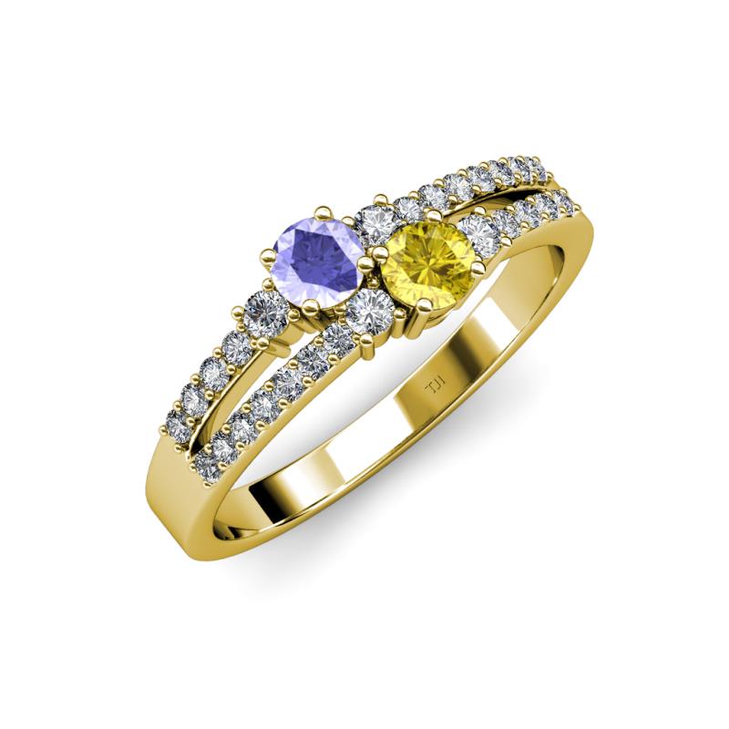 Zaira Tanzanite and Yellow Sapphire with Side Diamonds Split Shank Ring 