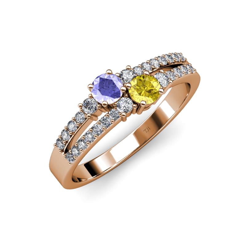 Zaira Tanzanite and Yellow Sapphire with Side Diamonds Split Shank Ring 