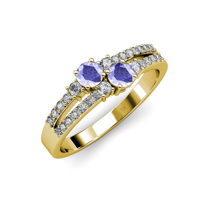 Zaira Tanzanite with Side Diamonds Split Shank Ring 