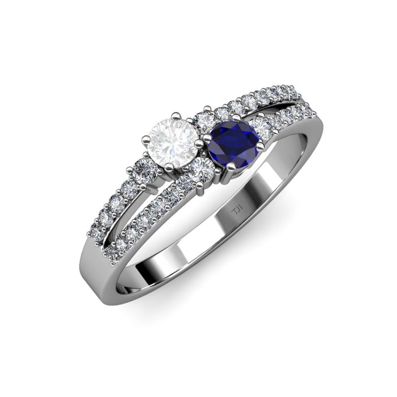 Zaira White and Blue Sapphire with Side Diamonds Split Shank Ring 
