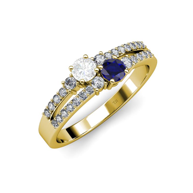 Zaira White and Blue Sapphire with Side Diamonds Split Shank Ring 