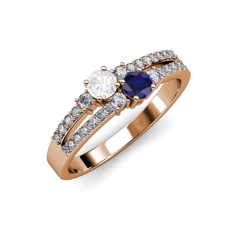 Zaira White and Blue Sapphire with Side Diamonds Split Shank Ring 