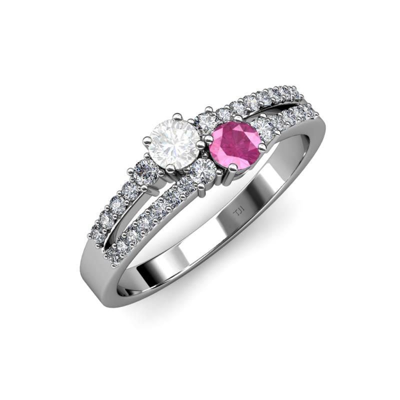 Zaira White and Pink Sapphire with Side Diamonds Split Shank Ring 