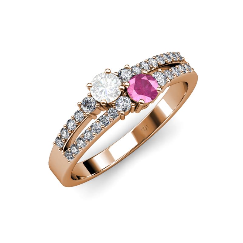Zaira White and Pink Sapphire with Side Diamonds Split Shank Ring 