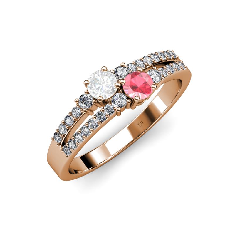 Zaira White Sapphire and Pink Tourmaline with Side Diamonds Split Shank Ring 