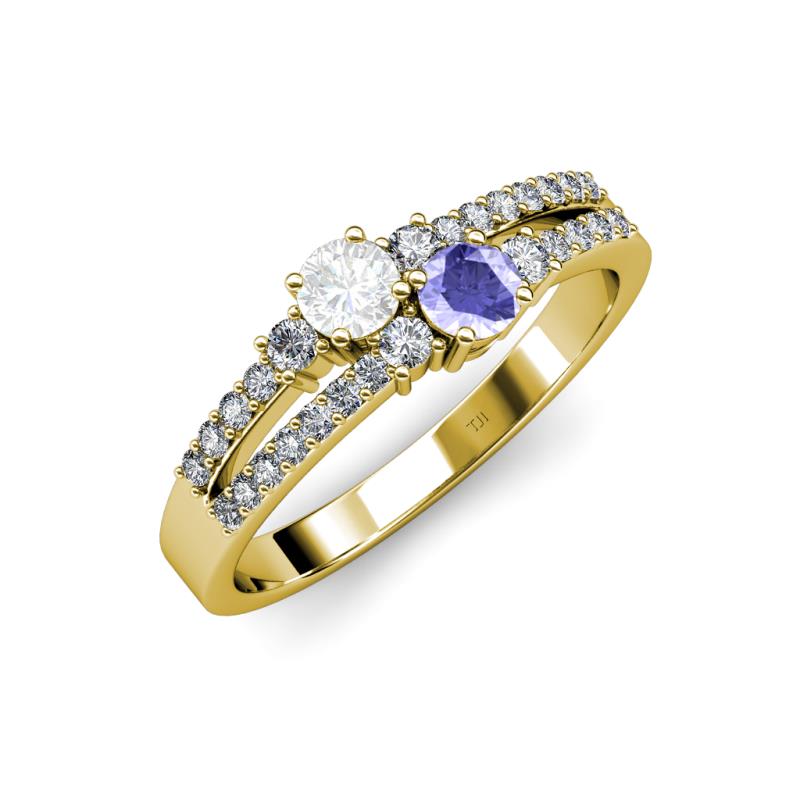 Zaira White Sapphire and Tanzanite with Side Diamonds Split Shank Ring 