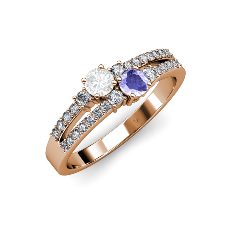 Zaira White Sapphire and Tanzanite with Side Diamonds Split Shank Ring 