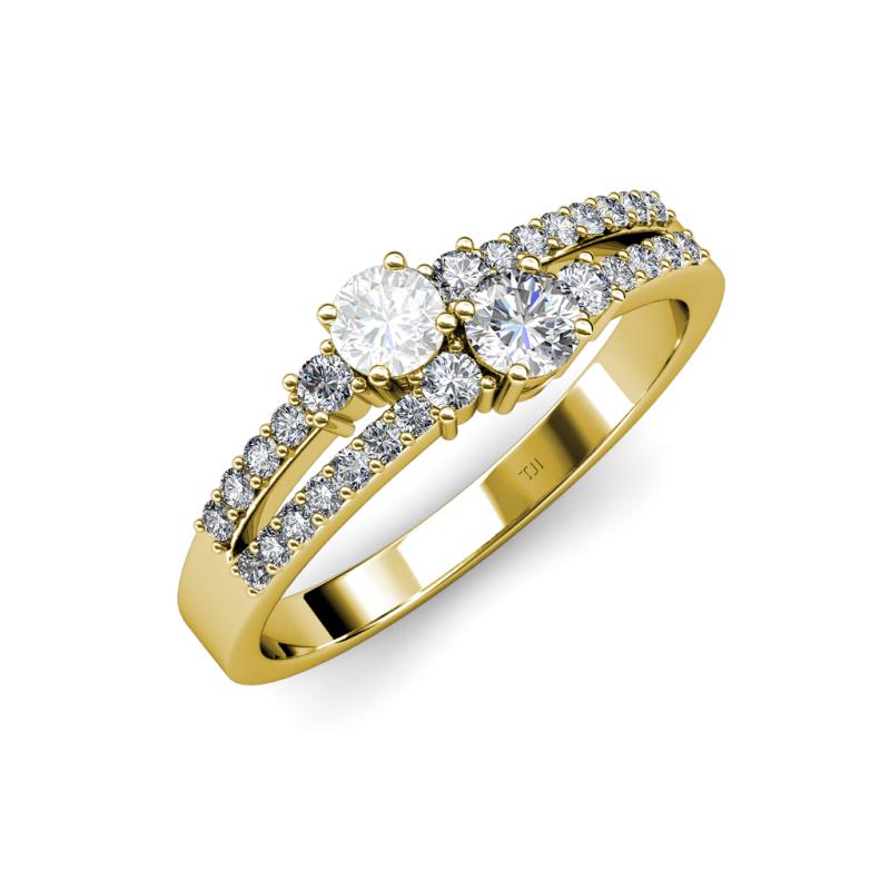 Zaira White Sapphire and Diamond with Side Diamonds Split Shank Ring 