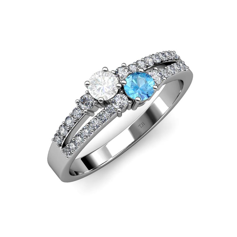 Zaira White Sapphire and Blue Topaz with Side Diamonds Split Shank Ring 